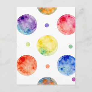 Carte Postale Motif à pois en orbite arc-en-ciel aquarelle