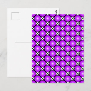 Carte Postale Motif à pois rose magenta sur fond quadrillé noir 