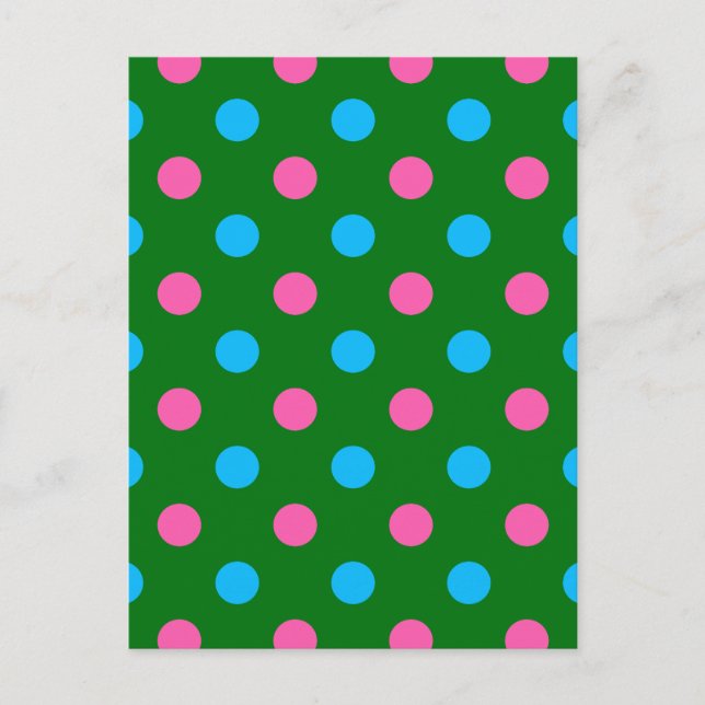 Carte Postale Motif à pois vert rose bleu (Devant)