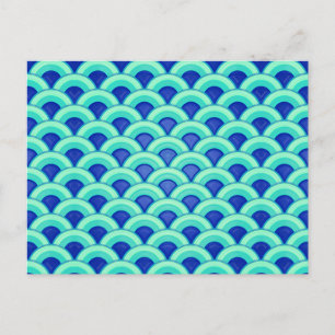 Carte Postale Motif à vagues Art déco - turquoise et cobalt