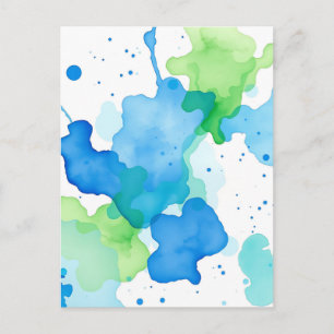 Carte Postale Motif Abstrait Aquarelle Bleu Vert