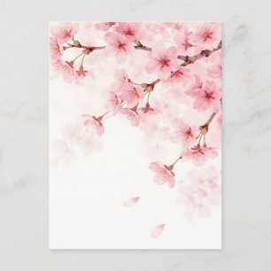 Carte Postale Motif aquarelle de fleurs de cerisier Sakura rose