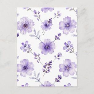 Carte Postale Motif aquarelle de fleurs de lin violet lavande