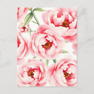 Carte Postale Motif aquarelle de fleurs de pivoine roses