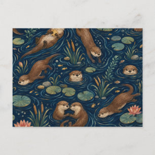 Carte Postale Motif aquarelle de loutre de rivière mignonne