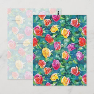 Carte Postale Motif aquarelle de rosier de jardin fleuri
