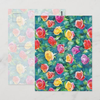 Carte Postale Motif aquarelle de rosier de jardin fleuri