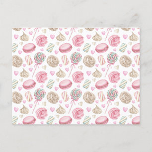 Carte Postale Motif aquarelle rose de friandises 