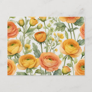 Carte Postale Motif aquarelle vibrant de renoncules en jaune