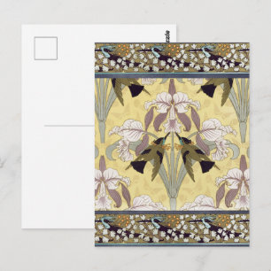 Carte Postale Motif Art Nouveau d'orchidée colibri vintage