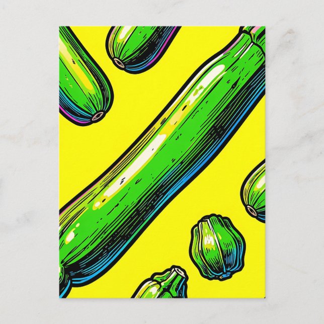 Carte Postale Motif Art Pop Néon Courgette (Devant)