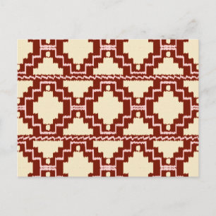 Carte Postale Motif Aztec Ikat - Beige, Bourgogne et Rose