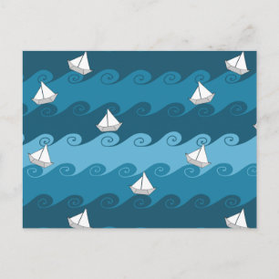 Carte Postale Motif Bateaux en papier