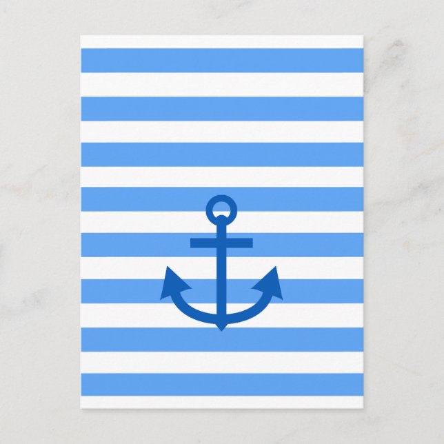 Carte Postale Motif Bleu et blanc avec Ancre (Devant)