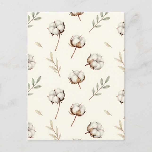 Carte Postale Motif botanique de fleur de coton doux (Devant)