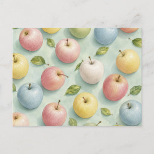 Carte Postale Motif botanique de pomme à l'aquarelle pastel