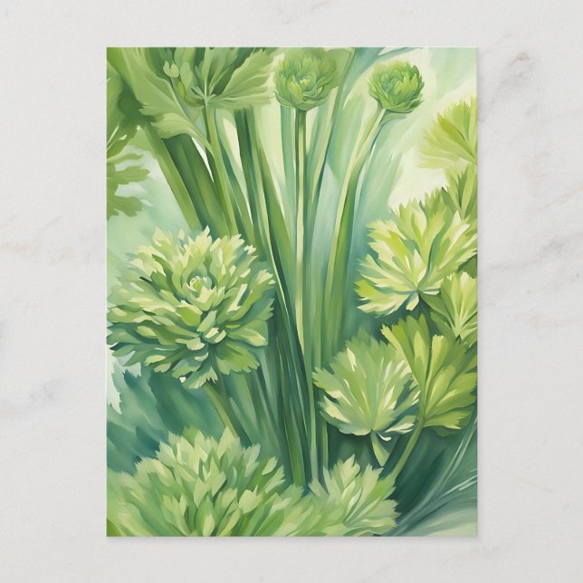 Carte Postale Motif botanique vert de céleri luxuriant (Devant)