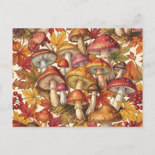 Carte Postale Motif botanique vintage de forêt de champignons d'