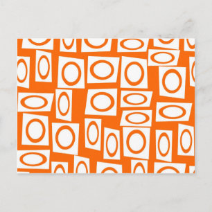 Carte Postale Motif Carré du cercle d'amusement orange et blanc