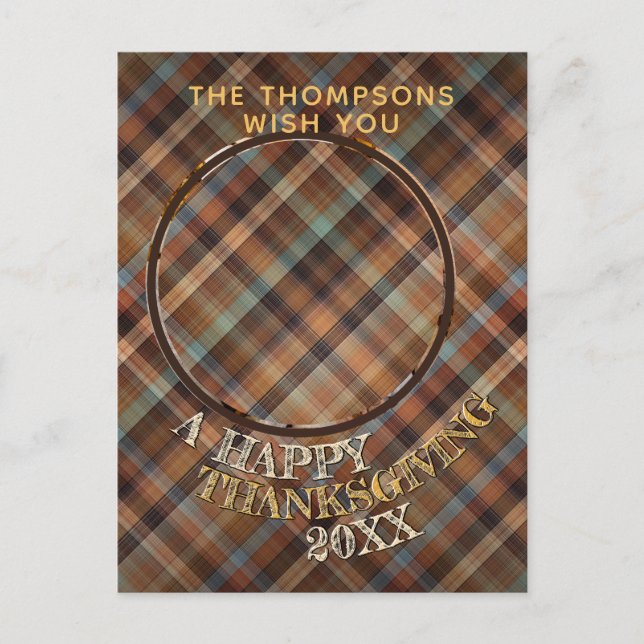 Carte Postale Motif carreaux de Thanksgiving personnalisé joyeux (Devant)