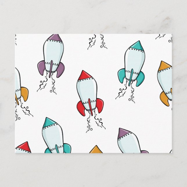 Carte Postale Motif Cartoon Rocket Ship (Devant)