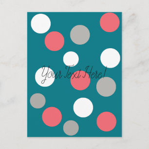 Carte Postale Motif Cercles Boules Gris Blanc Corail Rose