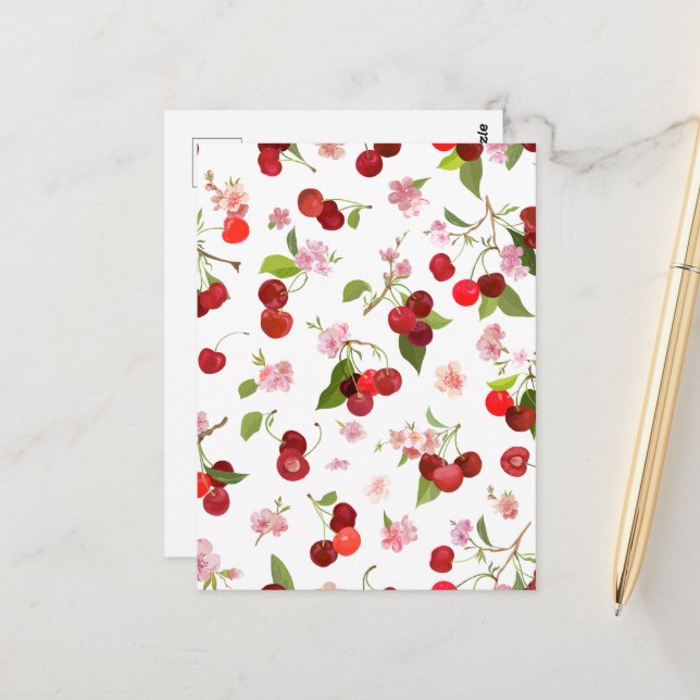 Carte Postale Motif cerise 1 (Devant/Arrière en situation)