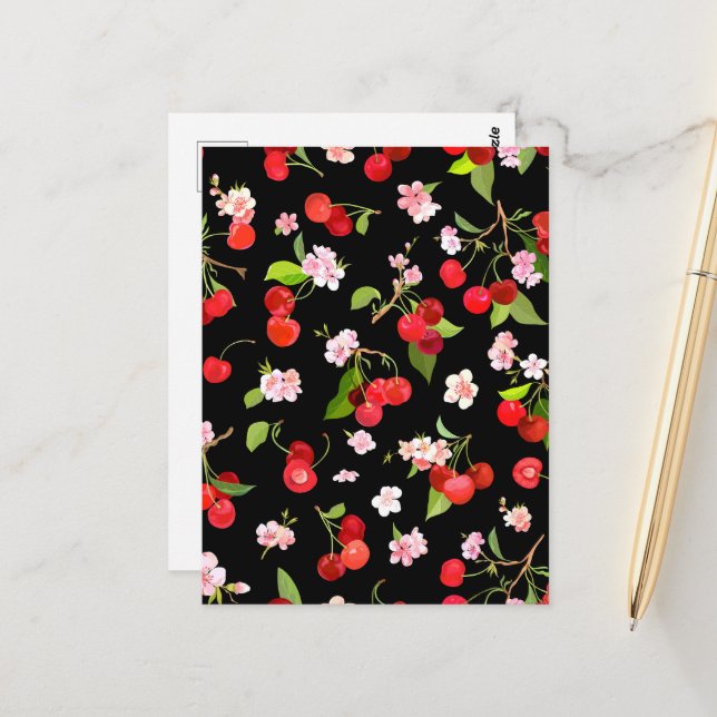 Carte Postale Motif cerise 2 (Devant/Arrière en situation)