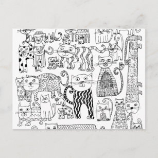 Carte Postale Motif chaton noir et blanc mignon