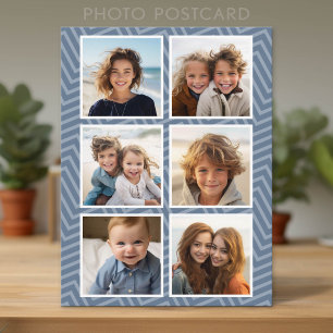 Carte Postale Motif Chevron Bleu avec Collage de 6 Photos à la M
