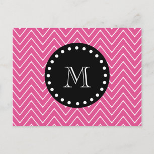 Carte Postale Motif Chevron rose chaud   Monogramme noir