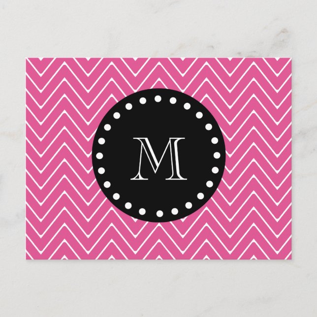 Carte Postale Motif Chevron rose chaud | Monogramme noir (Devant)