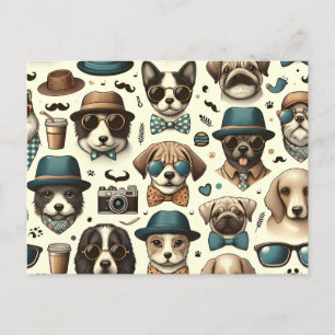 Carte Postale Motif chien et chat sans couture