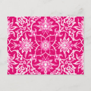 Carte Postale Motif chinois Art nouveau - Fuschia rose
