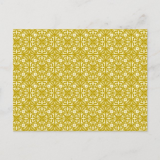Carte Postale Motif damas médiéval, or moutarde (Devant)