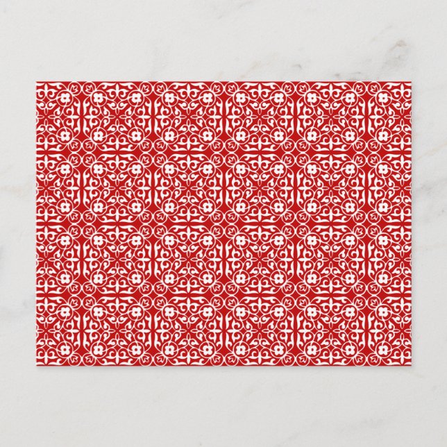 Carte Postale Motif damas médiéval, rouge et blanc (Devant)