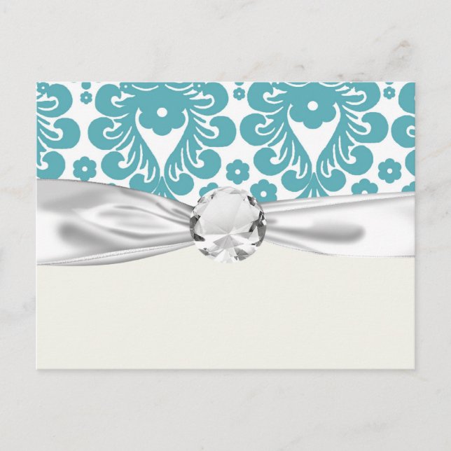 Carte Postale motif damassé bleu aqua (Devant)
