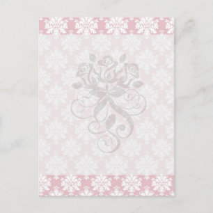 Carte Postale motif damassé rose et blanc crème