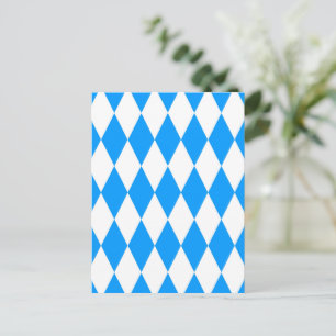 Carte Postale Motif Damier Diamants Blanc Bleu Harlequin