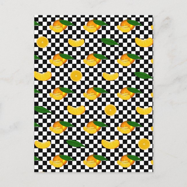 CARTE POSTALE MOTIF DAMIER MANDARINE (Devant)