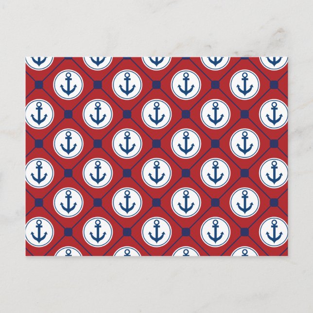 Carte Postale Motif d'Ancre bleu rouge (Devant)