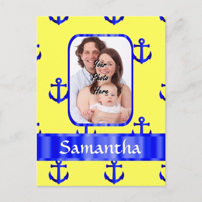 Carte Postale Motif d'ancre jaune et bleu (Devant)