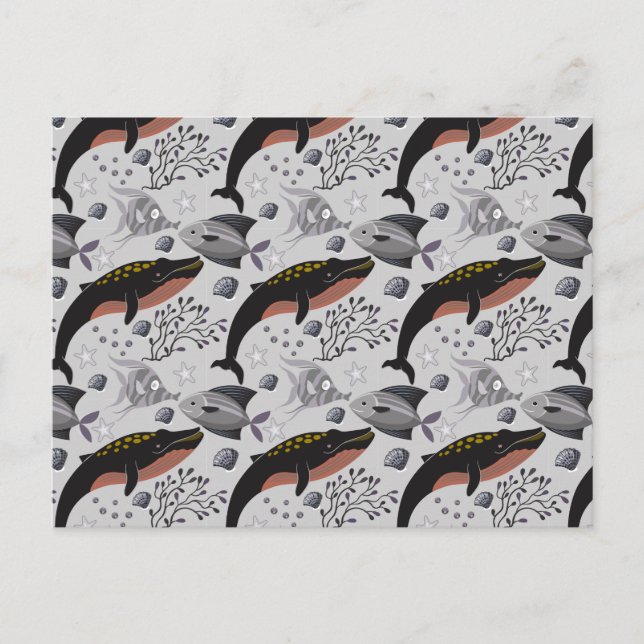 Carte Postale Motif d'animaux aquatiques | vie sous-marine océan (Devant)