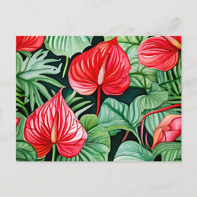 Carte Postale Motif d'aquarelle Anthurium vibrant (Devant)