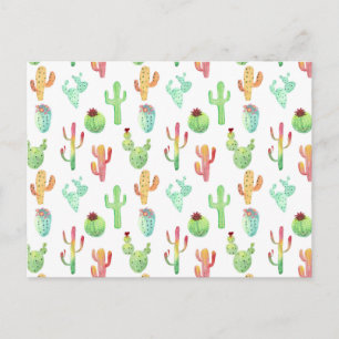 Carte Postale Motif d'aquarelle Cactus Pastel