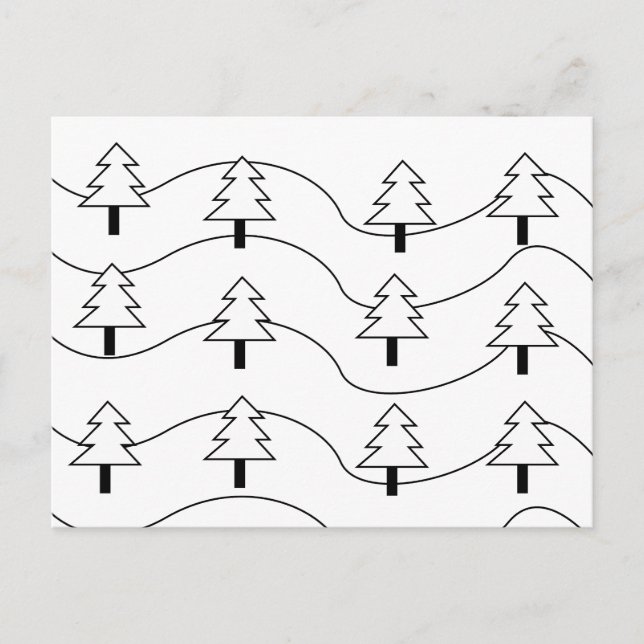 Carte Postale Motif d'arbre de Noël à rayures ondulées noir et b (Devant)