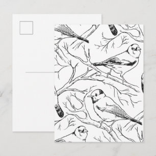 Carte Postale Motif d'art linéaire minimaliste d'oiseaux nord-am