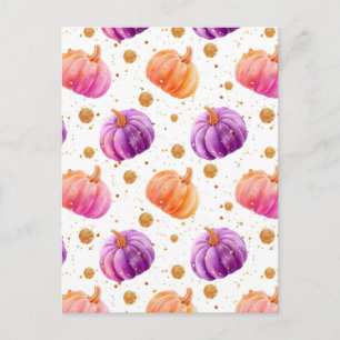 Carte Postale motif d'automne de citrouille à l'aquarelle