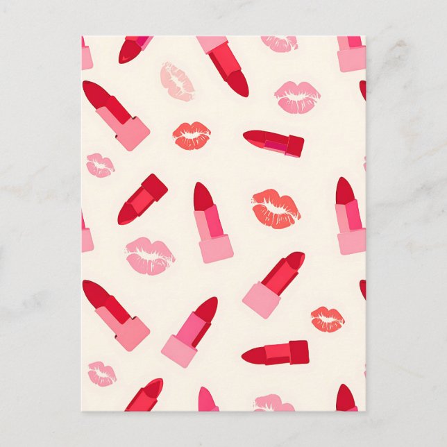 Carte Postale Motif de baiser au rouge à lèvres rose (Devant)