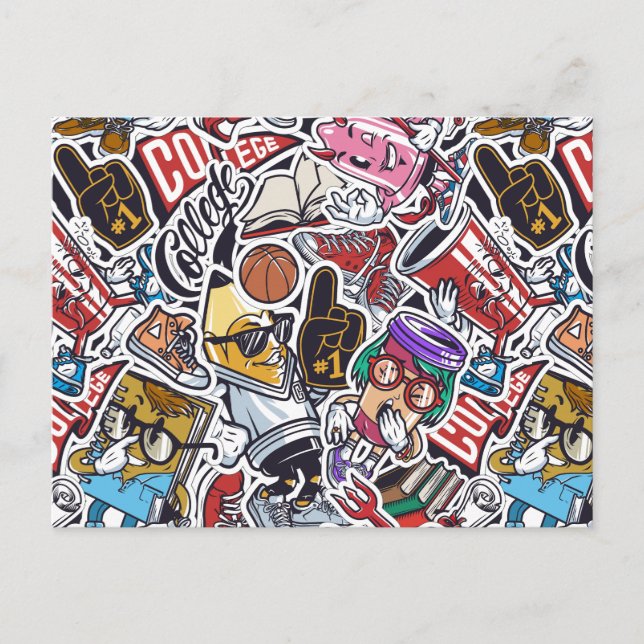 Carte Postale Motif de bandes dessinées du collège (Devant)